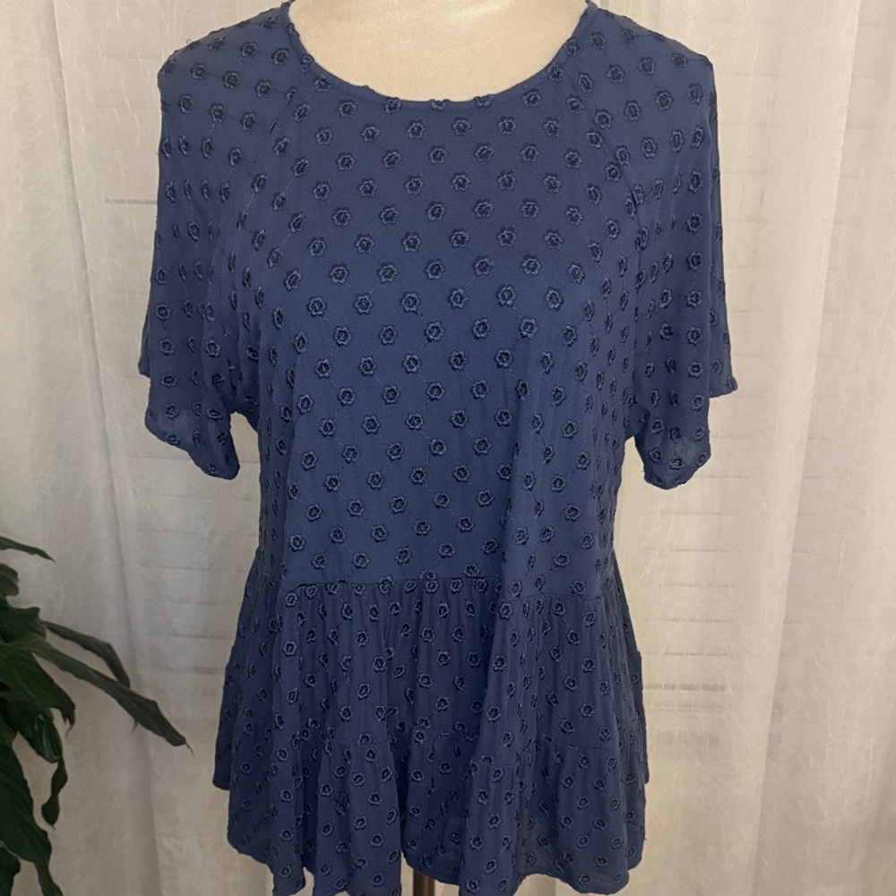 Altar'd State Navy Textured Peplum Tee